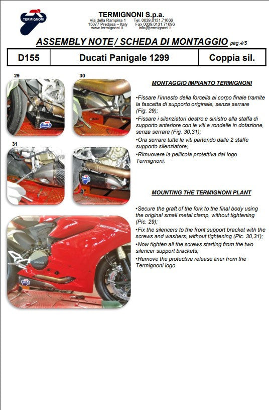 Kit Slip-On Termignoni em Carbono para Ducati Panigale 959 (16-19) D155102CPT+D155Y2 