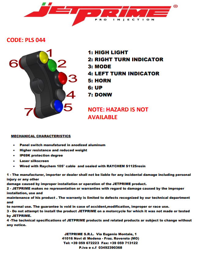 Interruptor de guidão esquerdo Street JetPrime Kawasaki ZX-6R/636/RR (19-22) JP PLS 044 