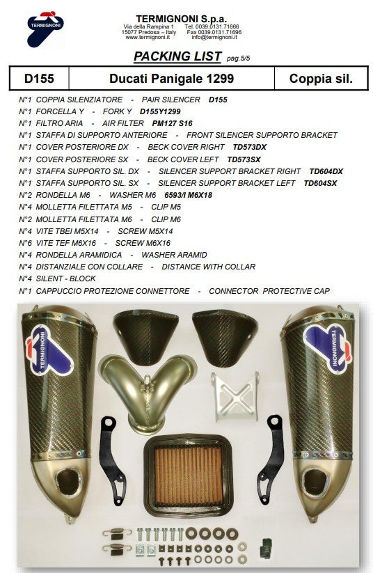 Kit Slip-On Termignoni em Carbono para Ducati Panigale 959 (16-19) D155102CPT+D155Y2 