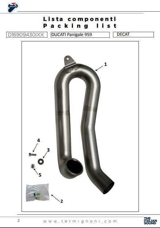Termignoni tubo de substituição de catalisador para Ducati Panigale 959 (16-19) D16909430IXX 