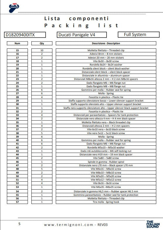Sistema de escape completo em aço inoxidável Termignoni 4USCITE Ducati Panigale V4/S (18-24) D18209401ITX 