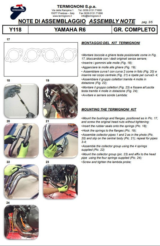 Kit de escape completo Termignoni em titânio versão SSP para Yamaha YZF-R6 (06-25) Y11810200TCC 