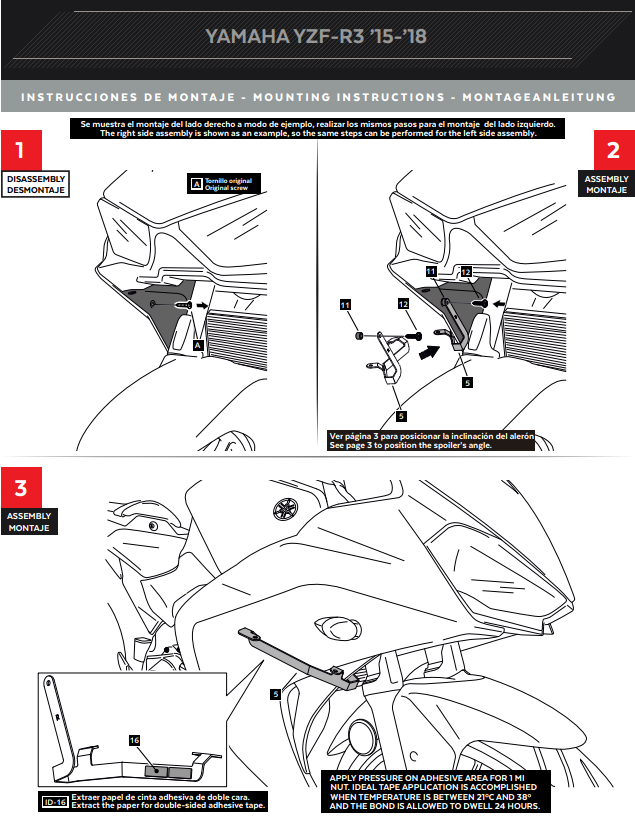 Spoilers de Asa Puig Downforce Yamaha YZF-R3 (15-18) 3171 