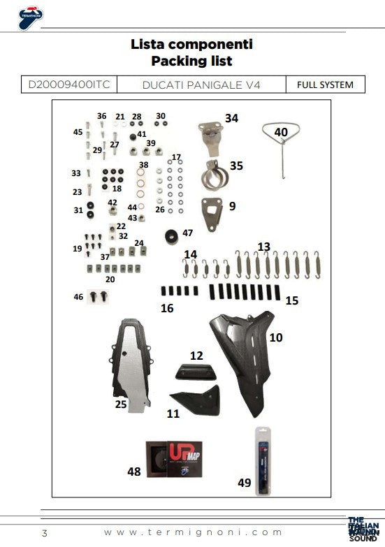 Sistema de escape completo em aço inoxidável Termignoni D200 RHT Ducati Panigale V4/S (18-24) D20009400ITC 