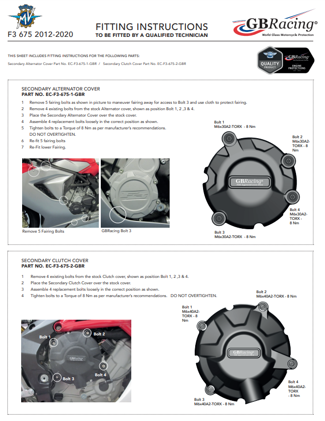 Conjunto completo de carter de motor Proteções GBRacing MV Agusta F3 675/800 (12-25) 