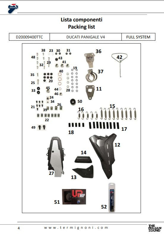 Sistema de escape completo Termignoni em titânio D200 RHT para Ducati Panigale V4/S (18-24) D20009400TTC 