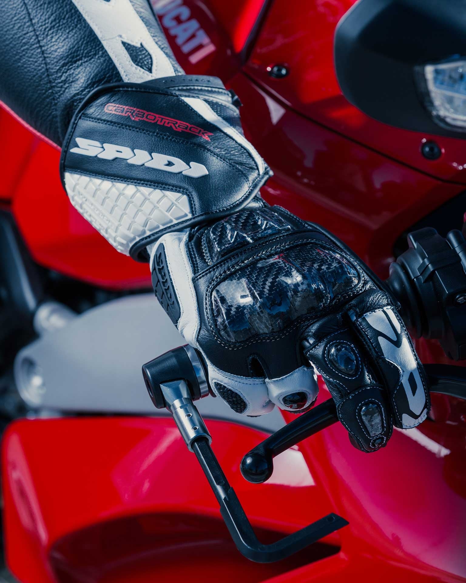 Spidi Carbo Track Evo luvas de corrida em couro para motociclo | Homem | Preto/Branco | A203011 