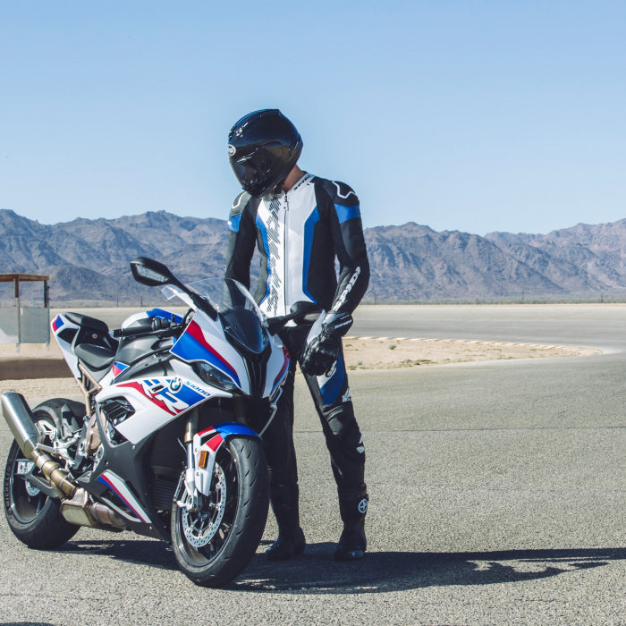 Spidi Laser Pro Fato integral Macacão de couro – Fato de corrida perfurado | Homem | Preto/Azul | Y154022 