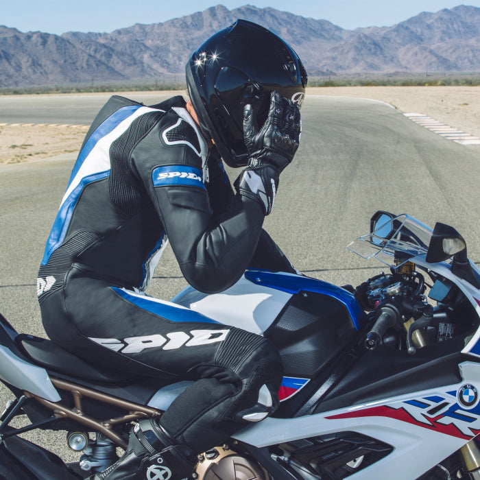 Spidi Laser Pro Fato integral Macacão de couro – Fato de corrida perfurado | Homem | Preto/Azul | Y154022 