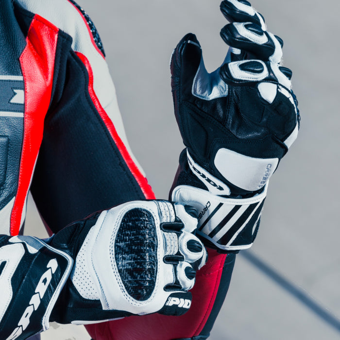 Luvas de couro de corrida Spidi Carbo 7 para motocicleta | Homens | Preto | A210026 