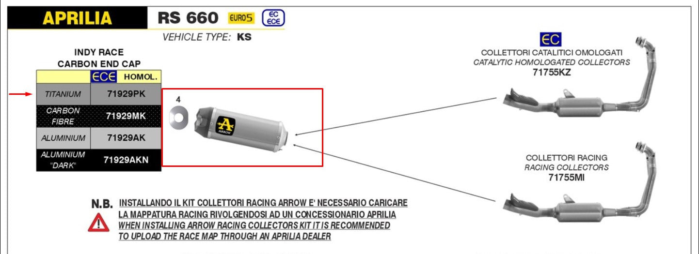 Escape Arrow Slip-On Indy Race em Titânio para Aprilia RS 660 (20-24) 71929PK 