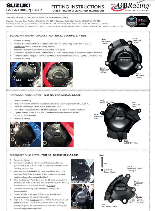 Protetor de ignição capa de proteção GBRacing Suzuki GSX-R 1000 (17-23) 