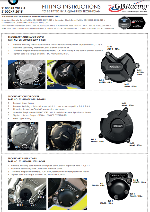 Conjunto completo de tampa de motor Proteções GBRacing BMW S1000RR (17-18) 