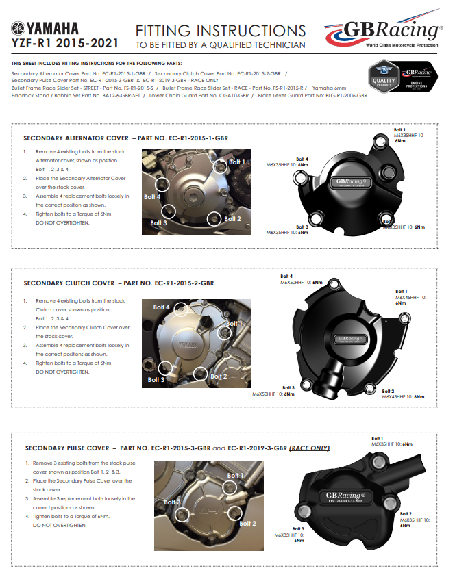 Proteção de ignição capa de proteção GBRacing Yamaha YZF-R1/M RN32, RN49 e RN65 (15-25) 