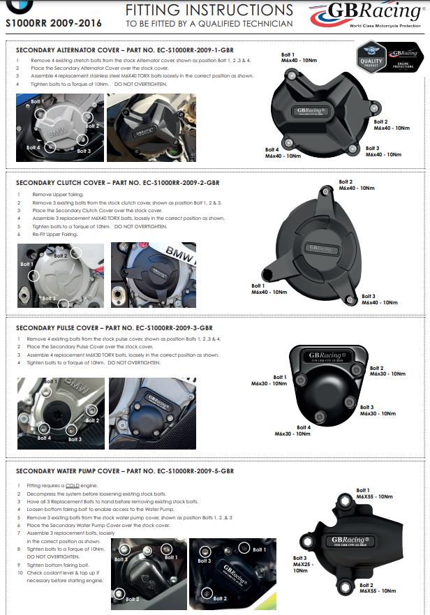 Conjunto completo de tampa de motor Proteções GBRacing BMW S1000RR K46 (09-16) 