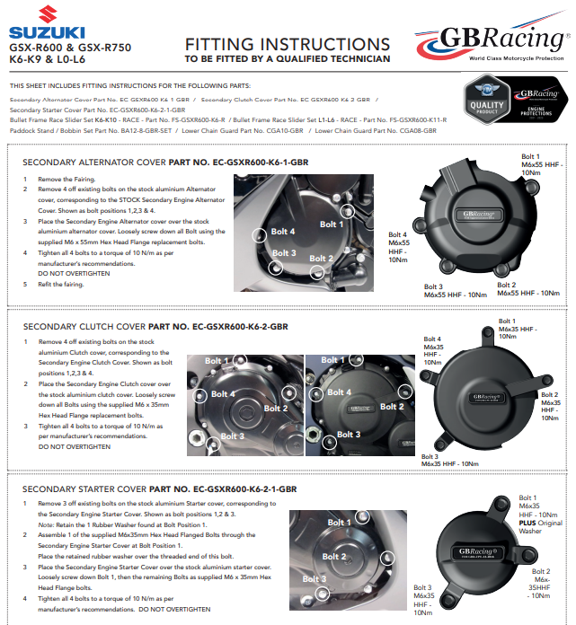 Capa do motor Proteções Conjunto completo GBRacing Suzuki GSX-R 600/750 (06-17) 