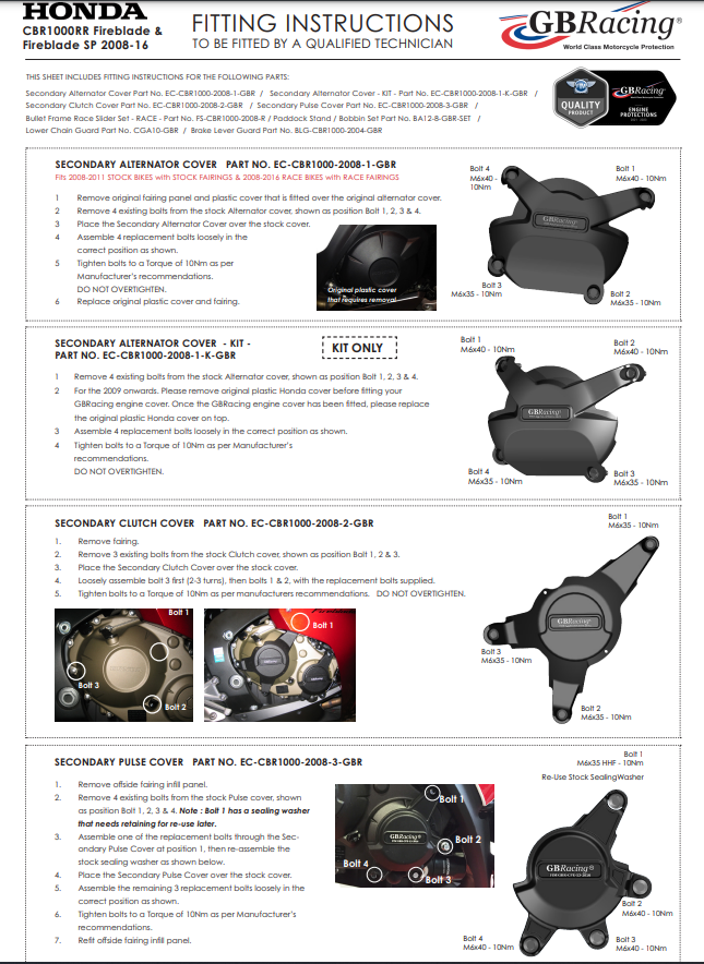 Protetor de luz do gerador capa de proteção GBRacing Honda CBR 1000 RR (08-16) 