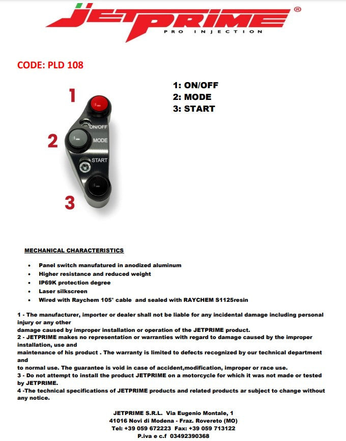 Interruptor de guidão para JetPrime JP ACC 108 punho de aceleração BMW S1000RR (15-20) JP PLD 108 