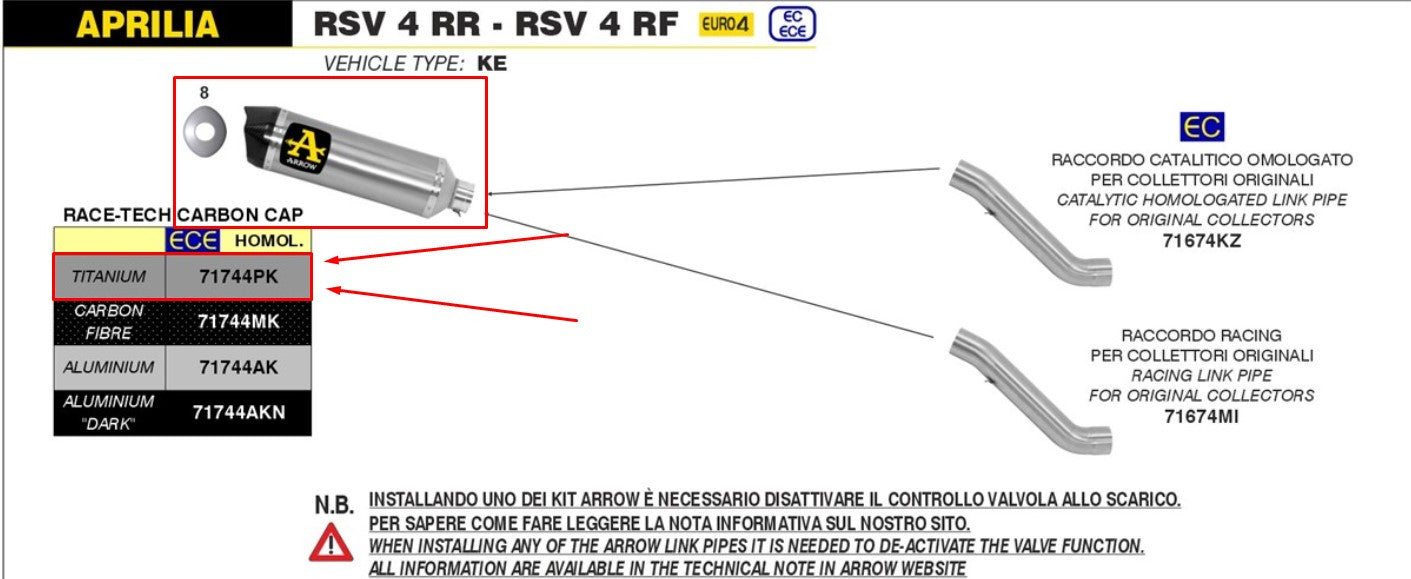 Escape Arrow Slip-On Race-Tech Titanium Aprilia RSV4/RR/RF (17-18) 71744PK 