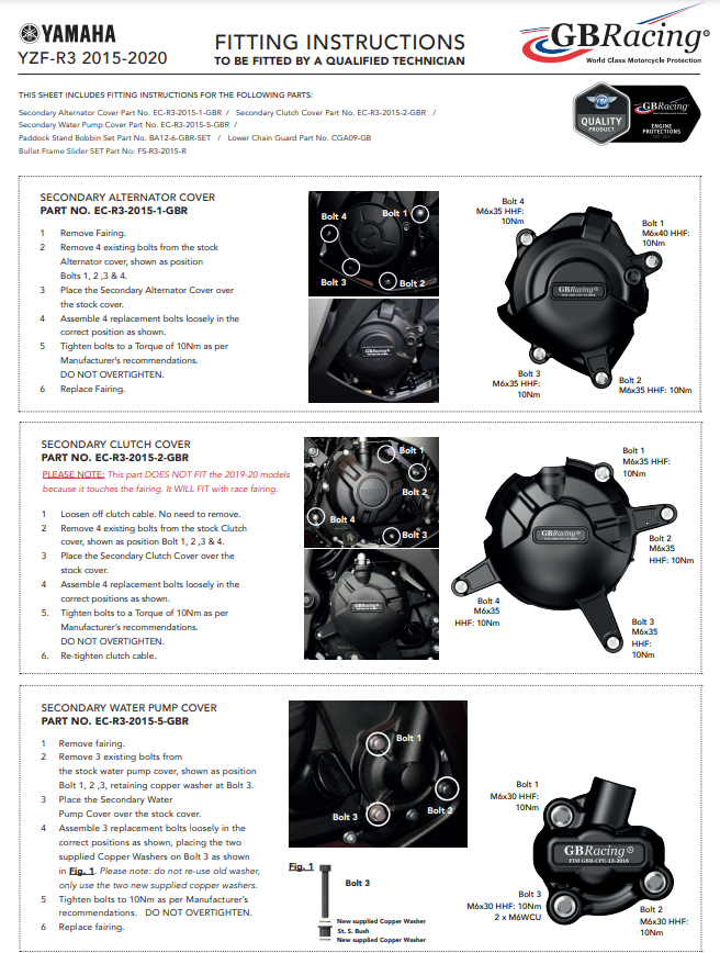 Capa de motor Proteções Conjunto completo GBRacing Yamaha YZF-R3 (15-22) 
