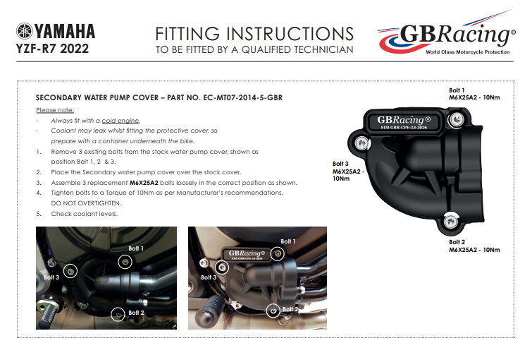 Protetor de bomba de água capa de proteção GBRacing Yamaha YZF-R7 (22-25) 