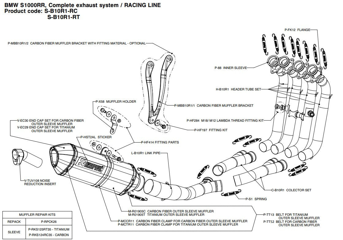 Linha de Corrida Akrapovic (Aço Inoxidável) BMW S1000RR K46 (10-14) S-B10R1-RC 