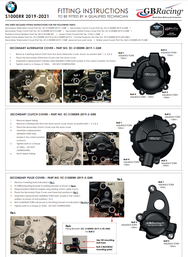 Protetor de ignição capa de proteção GBRacing BMW S1000RR K67 (19-26) 